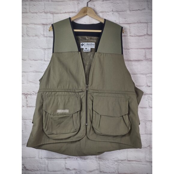 Vtg Columbia Sportswear Fishing Vest Sz Large Green Multi-Pocket Utility Outdoor - Picture 1 of 15